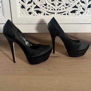 Bebe black satin pumps